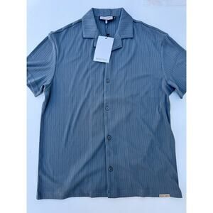 Mauvais men’s polo Blue Ribbed Revere Shirt In Blue Small
